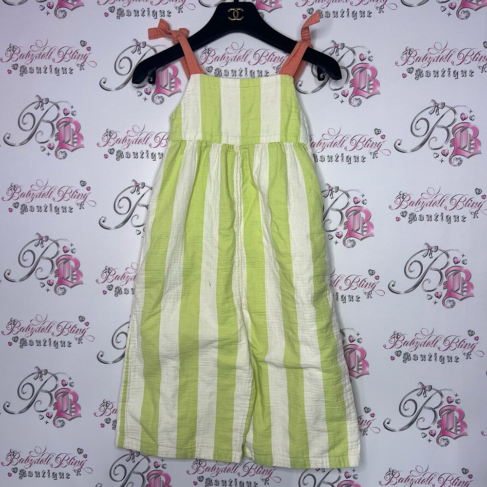Open edit jumpsuit pants suit jumper striped cream lime green and orange tie
